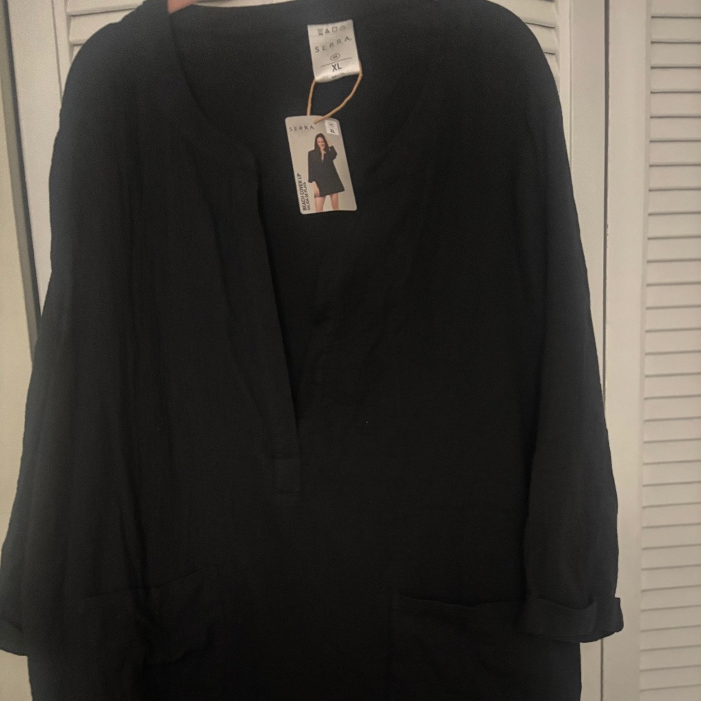 SERRA  Black cotton gauzy beach cover up.  NWT  Size XL - Picture 2 of 4